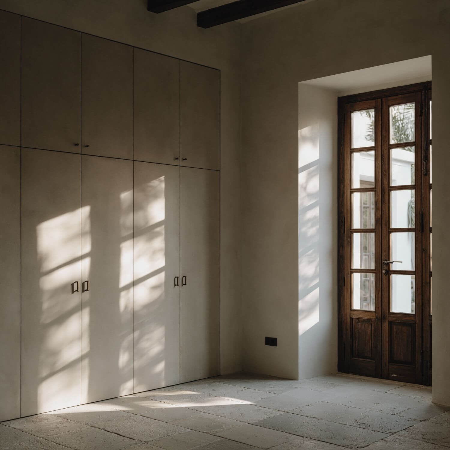 Almacenaje a medida en vivienda con armarios integrados y diseño interior sereno.